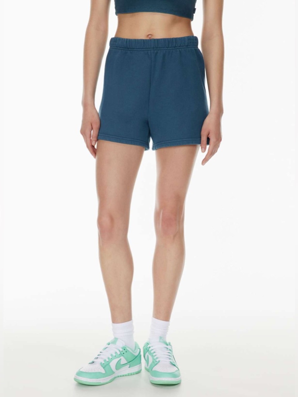 TNA by Aritzia Cozy Sweatfleece Perfect High Rise Mini Shorts in Blue Size Small